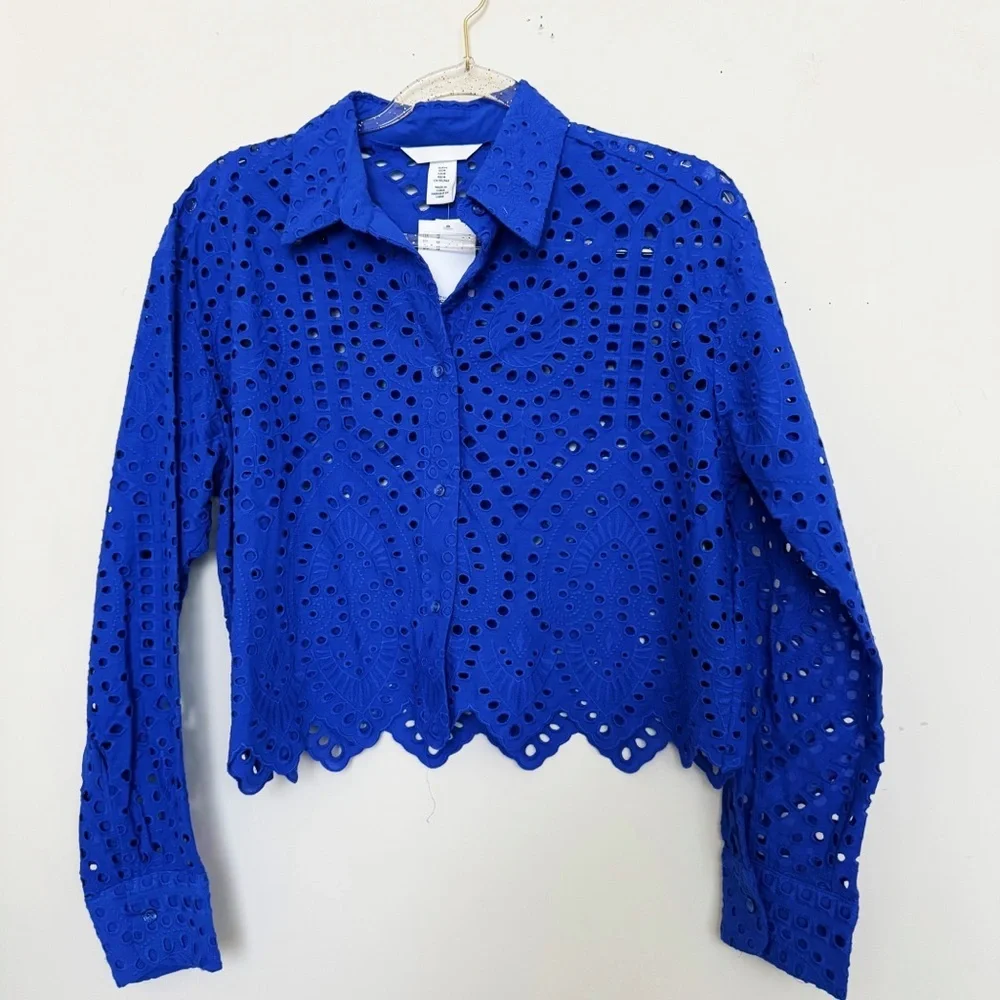 Eyelet Embroidered Button-Front Shirt